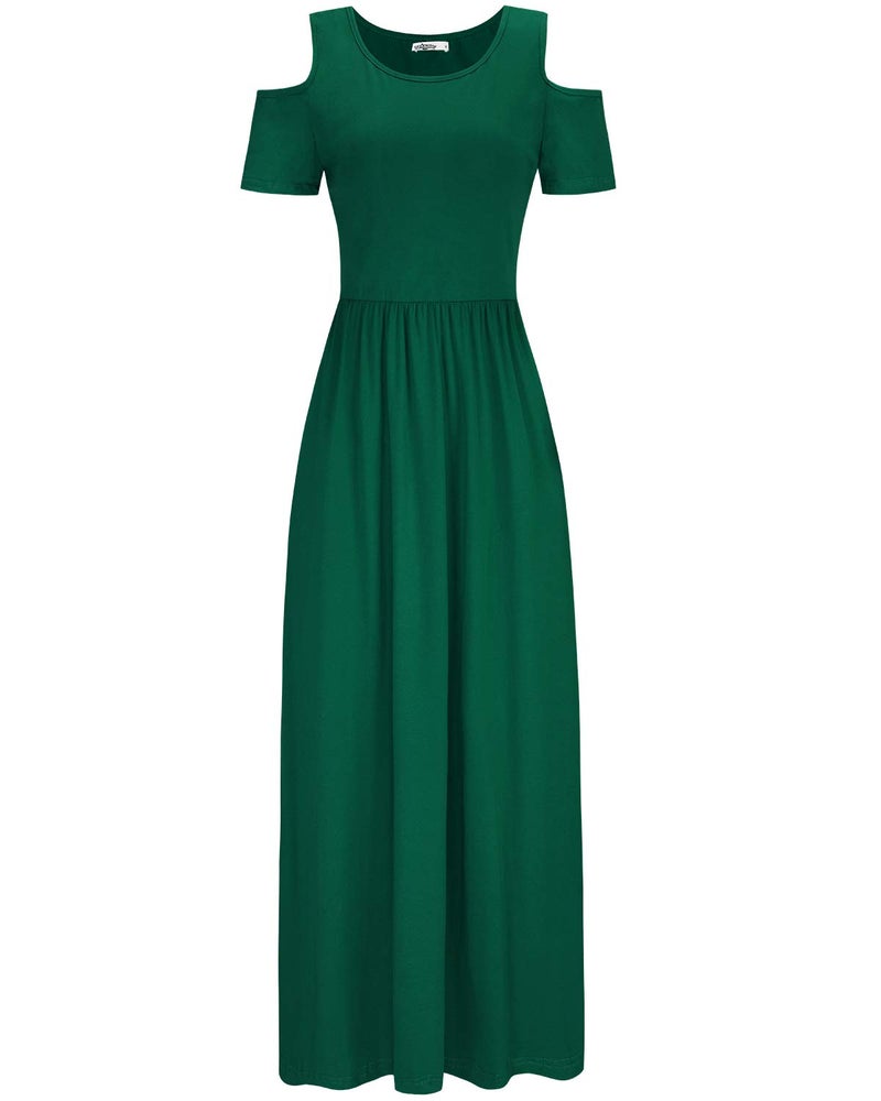 STYLEWORD Womens 2025 Green Cold Shoulder Short Sleeve Summer Casual Maxi Long Dress with Pocket(Green,L) - Image 2
